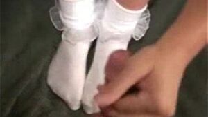 footjob with white frilly socks